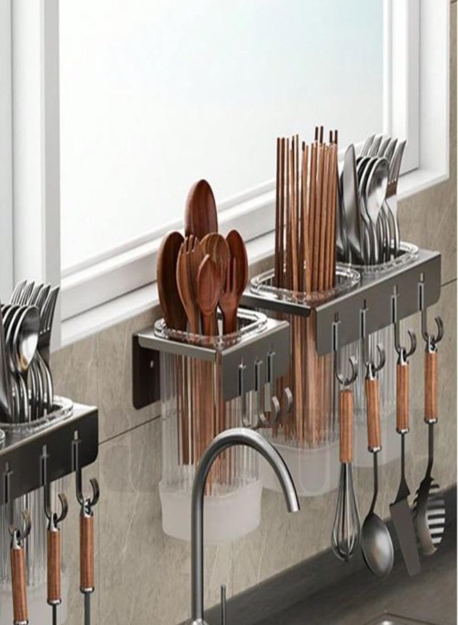 Marrone Plastic Wall Mounted Kitchen Organizer Cutlery Holder Multipurpose Chopsticks drainer Rack Spoon Stand Utensil Shelf for Kitchen with Drip Tray (3 Container) - Image 4